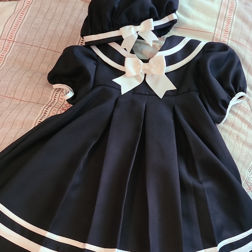 Navy and White Sailor Dress with Hood